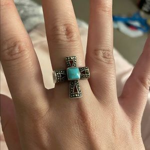 Sterling silver turquoise cross ring